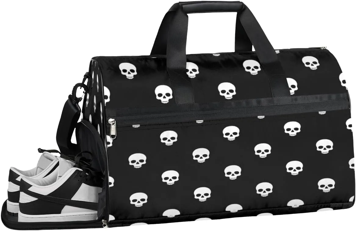 Skulls Sports Gym Bag with Wet Pocket & Shoes Compartment Waterproof Workout Duffel Bag for Women and Men Weekender Overnight Duffle Bag Travel Carry-on Tote