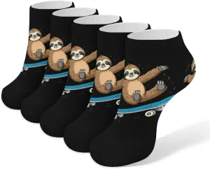 Sloth Riding Skateboard 5 Pairs Low Cut Ankle Socks for Men Women Athletic Running Socks No Show Breathable
