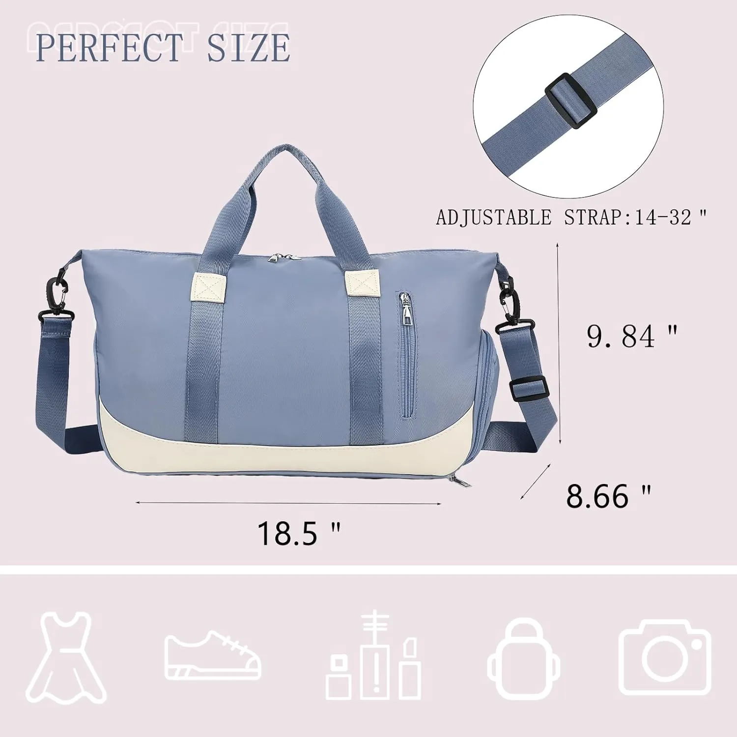 Small Sports Gym Bag,Travel Duffel Bag Weekender Bag with Wet Pocket & Shoes Compartment,Overnight Bag Carry on Bag for Travel Yoga Workout, Blue, Sport