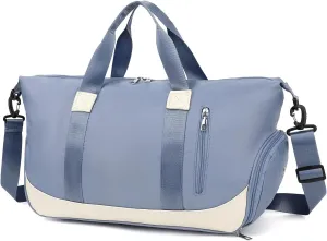 Small Sports Gym Bag,Travel Duffel Bag Weekender Bag with Wet Pocket & Shoes Compartment,Overnight Bag Carry on Bag for Travel Yoga Workout, Blue, Sport