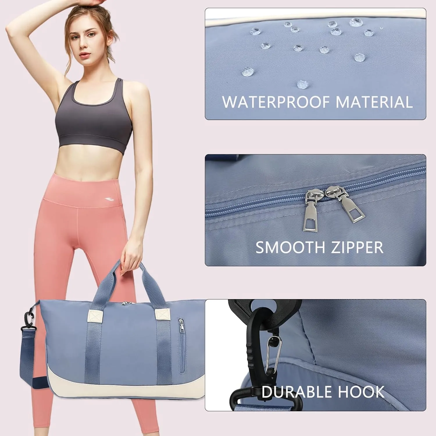 Small Sports Gym Bag,Travel Duffel Bag Weekender Bag with Wet Pocket & Shoes Compartment,Overnight Bag Carry on Bag for Travel Yoga Workout, Blue, Sport