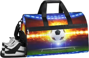 Soccer Fire Sports Gym Bag with Wet Pocket & Shoes Compartment Waterproof Workout Duffel Bag for Women and Men Weekender Overnight Duffle Bag Travel Carry-on Tote
