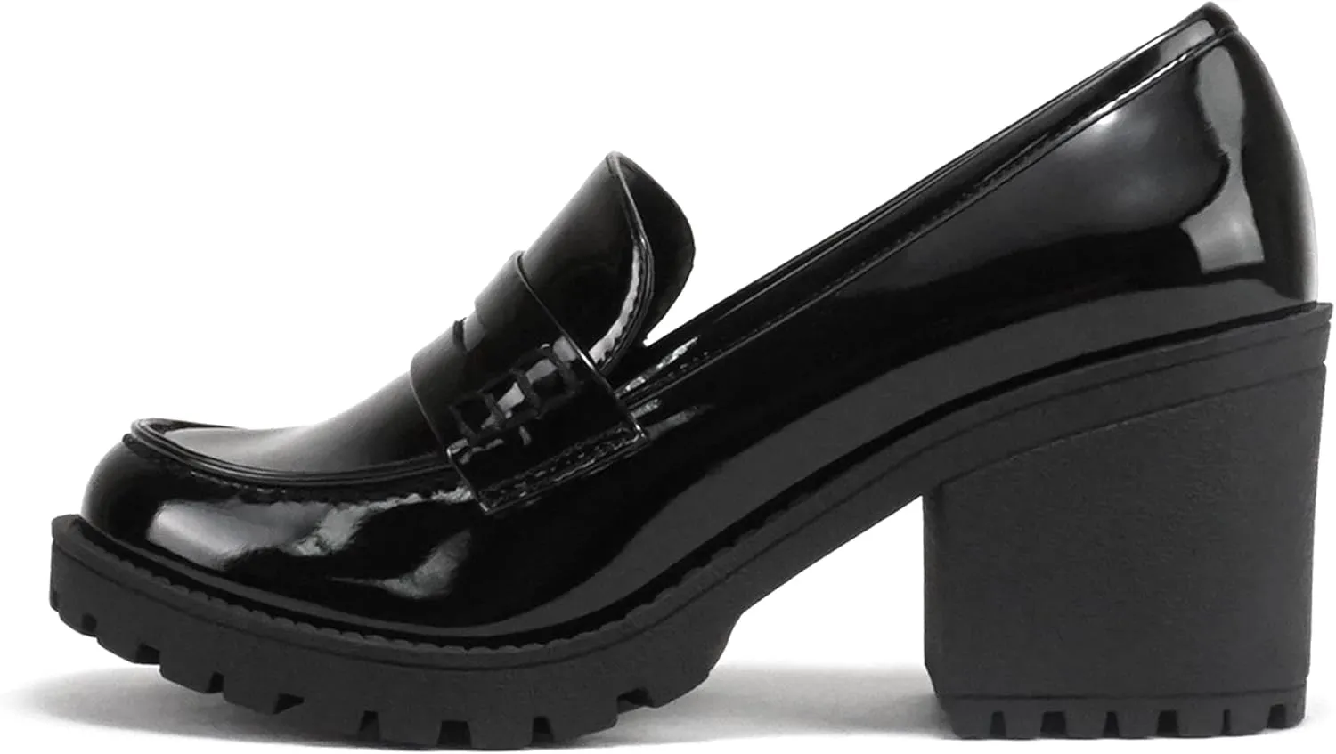 Soda “Kinder” ~ Women Slip On Chunky Mid Heel Lug Sole Penny Loafer Shoe