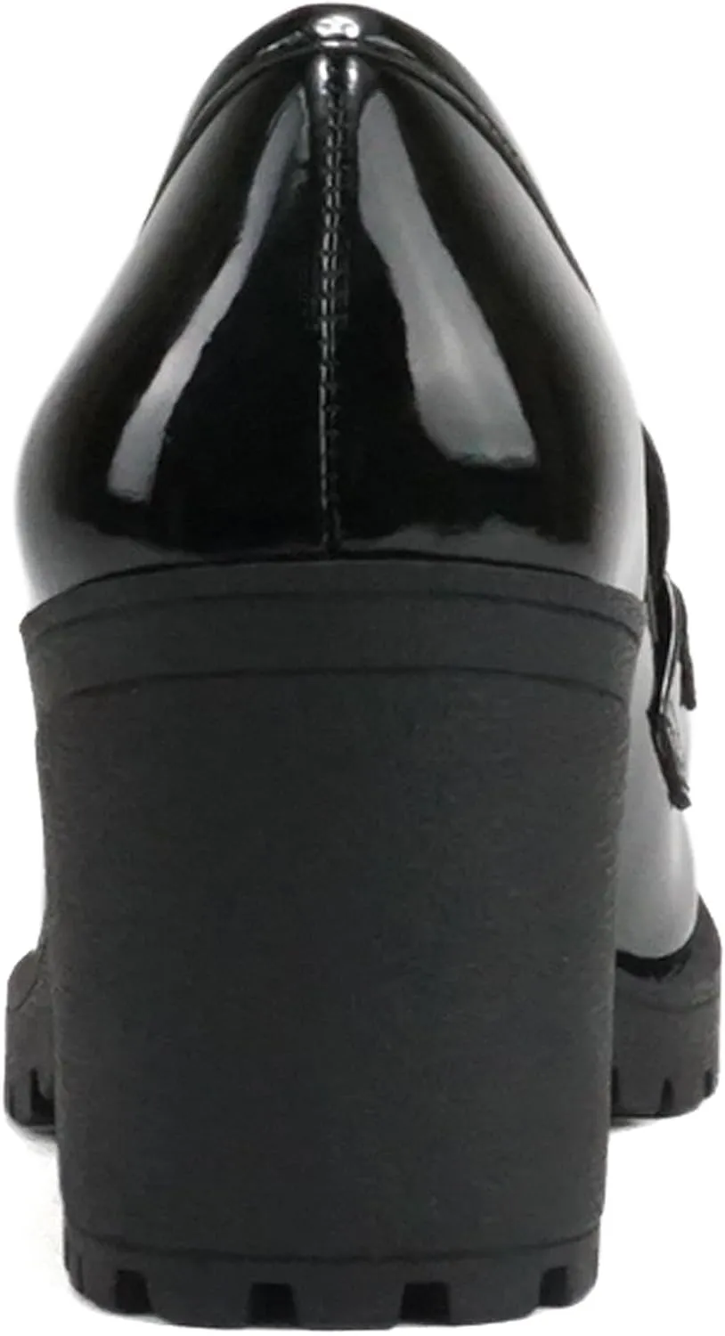 Soda “Kinder” ~ Women Slip On Chunky Mid Heel Lug Sole Penny Loafer Shoe