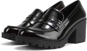 Soda “Kinder” ~ Women Slip On Chunky Mid Heel Lug Sole Penny Loafer Shoe