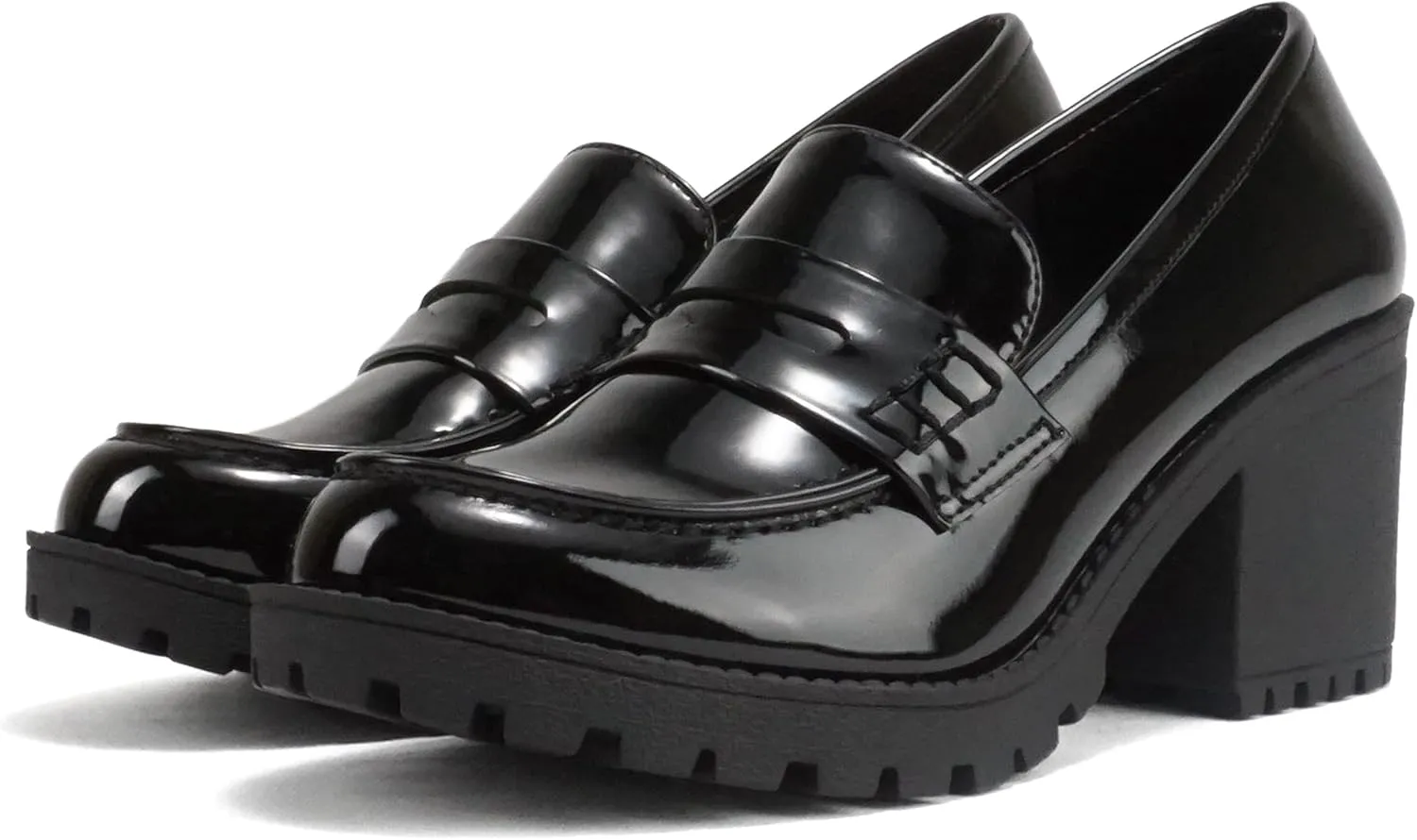Soda “Kinder” ~ Women Slip On Chunky Mid Heel Lug Sole Penny Loafer Shoe