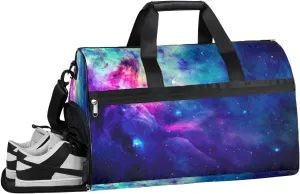 Space Sports Gym Bag with Wet Pocket & Shoes Compartment Waterproof Workout Duffel Bag for Women and Men Weekender Overnight Duffle Bag Travel Carry-on Tote