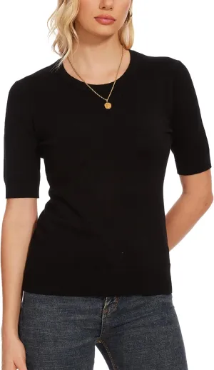 Spicy Sandia Women's Short Sleeve Sweater Casual Striped Knit Pullover Tops for Summer Lightweight