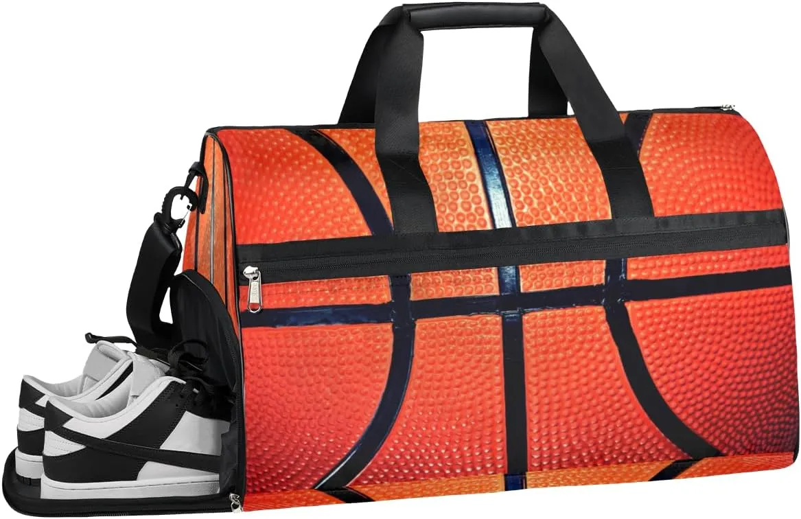 Sport Basketball Pattern Sports Gym Bag with Wet Pocket & Shoes Compartment Waterproof Workout Duffel Bag for Women and Men Weekender Overnight Duffle Bag Travel Carry-on Tote
