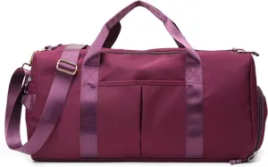 Sport Gym Travel Duffel Bag Dry Wet Separated Training Handbag Men Women Yoga Bag Overnight Holdall Bag Carry on Bag with Shoes Compartment (dark purple)