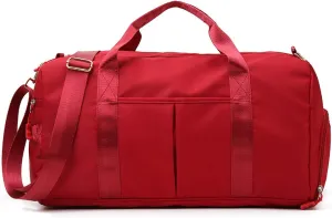 Sport Gym Travel Duffel Bag Dry Wet Separated Training Handbag Men Women Yoga Bag Overnight Holdall Bag Carry on Bag with Shoes Compartment (dark red)