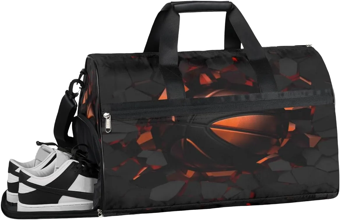 Sports Basketball Sports Gym Bag with Wet Pocket & Shoes Compartment Waterproof Workout Duffel Bag for Women and Men Weekender Overnight Duffle Bag Travel Carry-on Tote