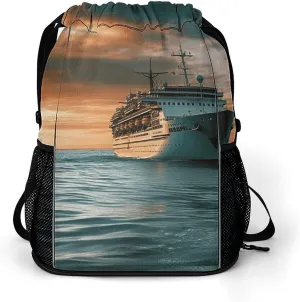 Sports Belt Pocket,Cruise Ship Drawstring Backpack,drawstring Bag,travel Drawstring Backpack with Side Pocket, 45.5x41.5x36cm, Style