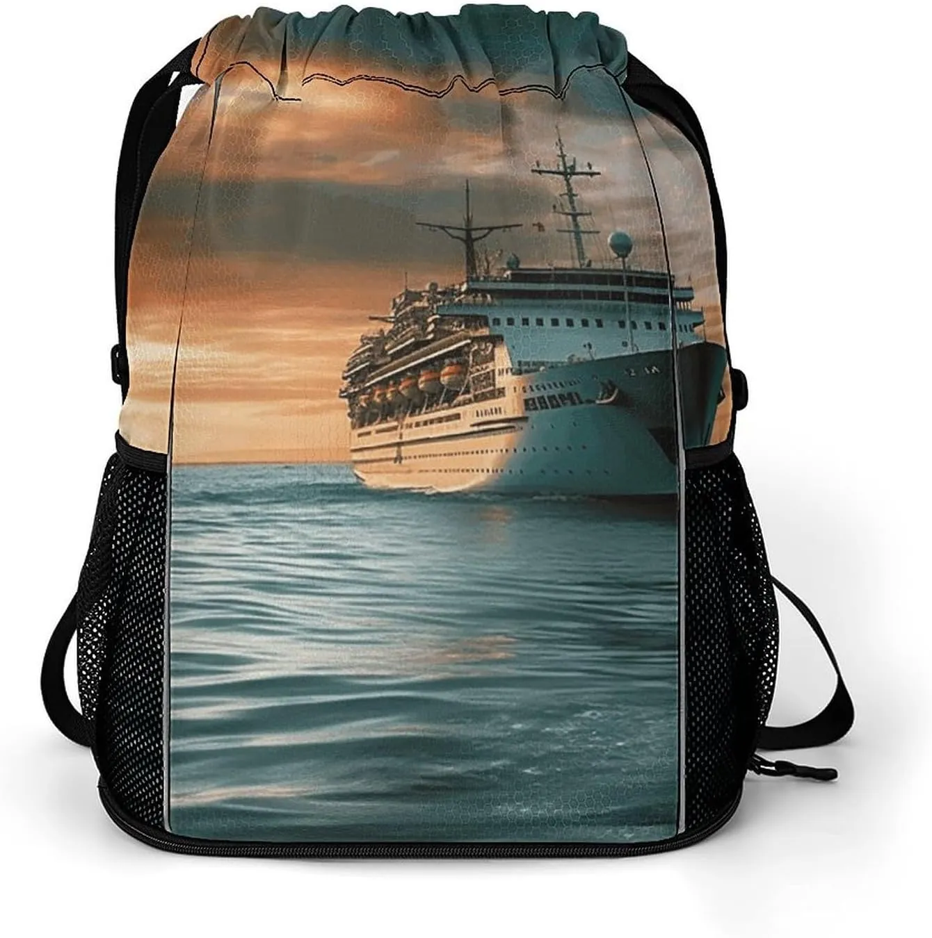 Sports Belt Pocket,Cruise Ship Drawstring Backpack,drawstring Bag,travel Drawstring Backpack with Side Pocket, 45.5x41.5x36cm, Style
