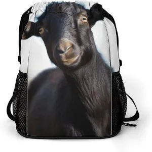 Sports Belt Pocket,Cute Black Goat Animal Drawstring Backpack,drawstring Bag,travel Drawstring Backpack with Side Pocket, 45.5x41.5x36cm, Style