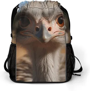 Sports Belt Pocket,Cute Ostrich Drawstring Backpack,drawstring Bag,travel Drawstring Backpack with Side Pocket, 45.5x41.5x36cm, Style