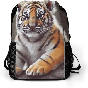 Sports Belt Pocket,Cute Tiger Drawstring Backpack,drawstring Bag,travel Drawstring Backpack with Side Pocket, 45.5x41.5x36cm, Style