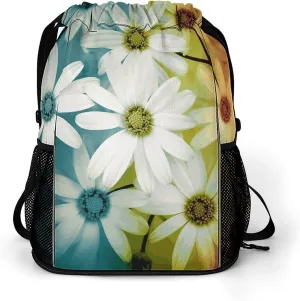 Sports Belt Pocket,Daisy Flowers in Different Featured Framed Drawstring Backpack,drawstring Bag,travel Drawstring Backpack with Side Pocket