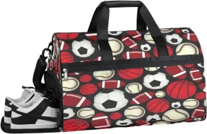 Sports Football Print Sports Gym Bag with Wet Pocket & Shoes Compartment Waterproof Workout Duffel Bag for Women and Men Weekender Overnight Duffle Bag Travel Carry-on Tote