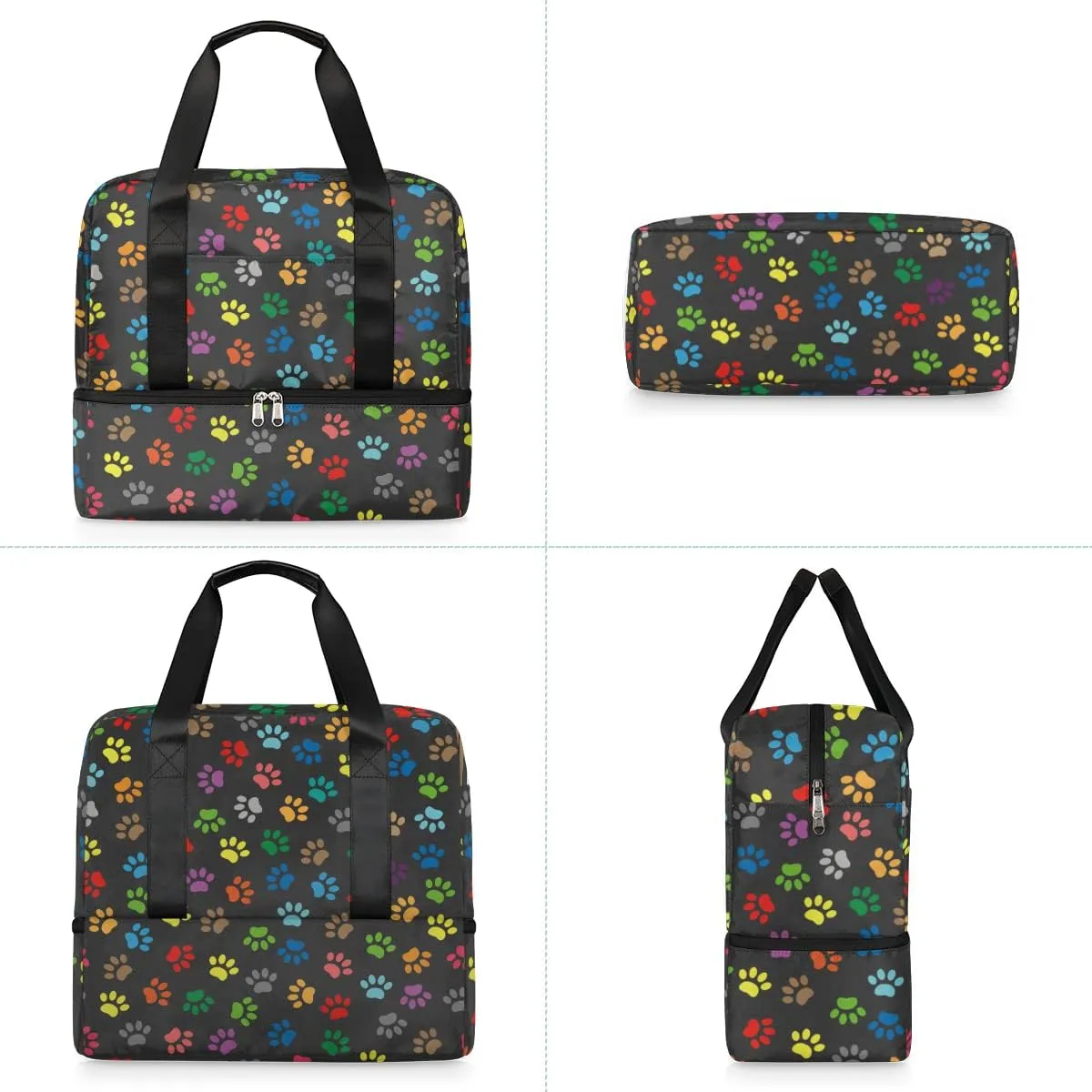 Sports Gym Bag Colorful Dog Paw Print Travel Duffel Bag Waterproof Lightweight Swim Bag Travel Tote Luggage Weekender Overnight Handbag Workout Bag with Shoes Compartment for Women Men