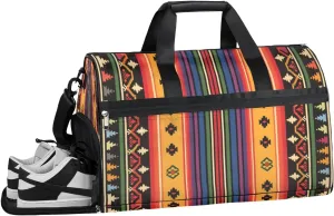 Sports Gym Bag Women Men with Wet Pocket & Shoes Compartment, Moxican Seamless Sadu Woven Travel Duffel Bag, Workout Dance Bag Tote Bags, Carry On Weekender
