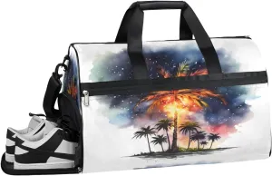 Sports Gym Bag Women Men with Wet Pocket & Shoes Compartment, Palm Tree Star Fire Travel Duffel Bag, Workout Dance Bag Tote Bags, Carry On Weekender