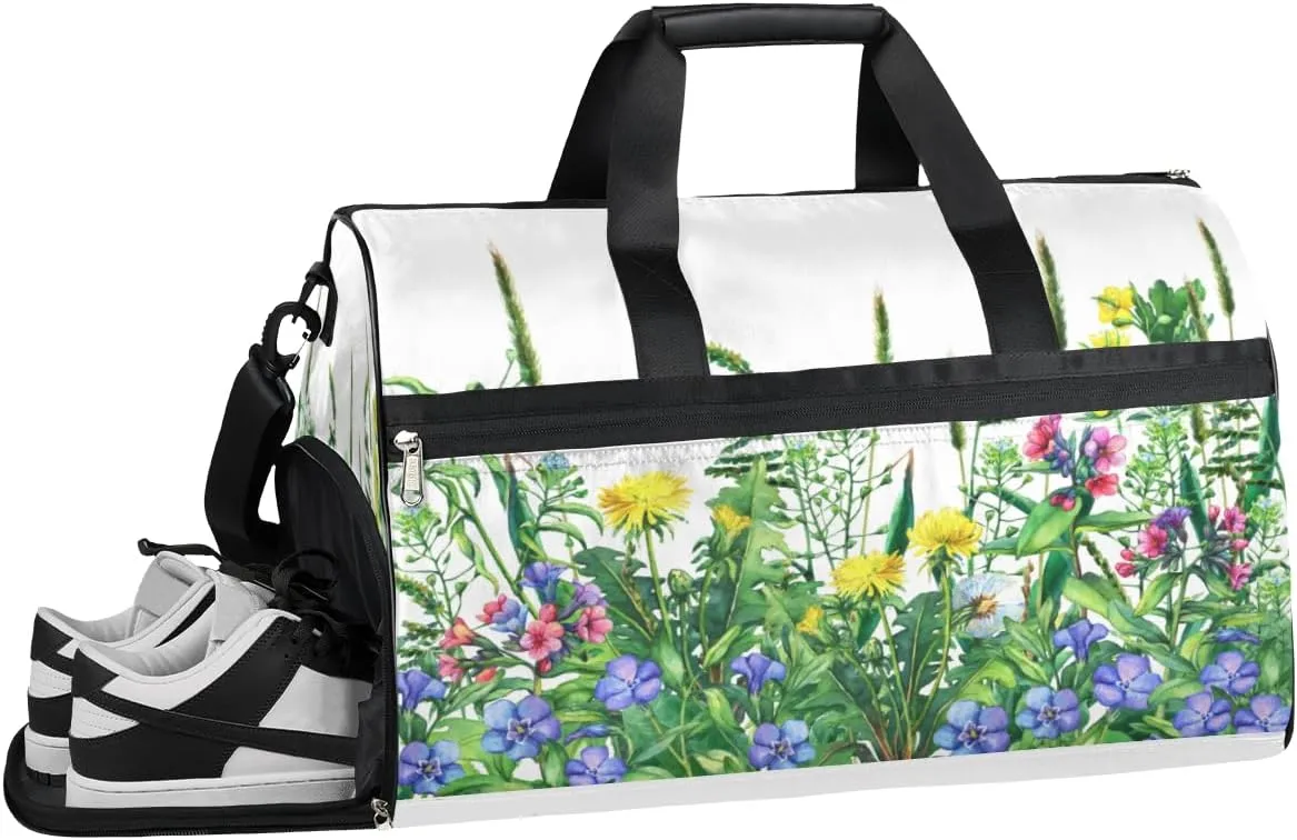 Spring Flowers Sports Gym Bag with Wet Pocket & Shoes Compartment Waterproof Workout Duffel Bag for Women and Men Weekender Overnight Duffle Bag Travel Carry-on Tote