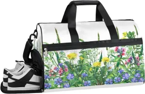Spring Flowers Sports Gym Bag with Wet Pocket & Shoes Compartment Waterproof Workout Duffel Bag for Women and Men Weekender Overnight Duffle Bag Travel Carry-on Tote
