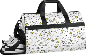 Star Heart Adorable Sports Gym Bag for Women and Men Travel Duffel Bag Overnight Shoulder Bag Waterproof Workout Bag Portable Sports Tote with Shoes Compartment