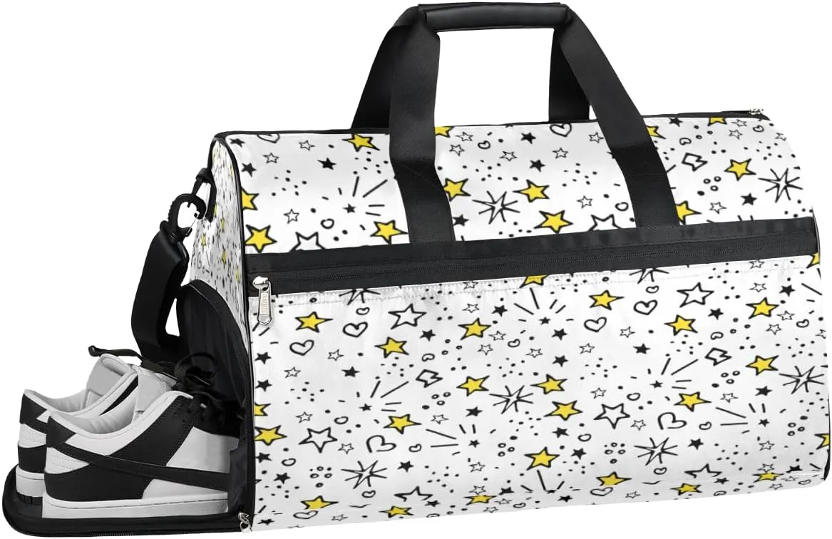 Star Heart Adorable Sports Gym Bag for Women and Men Travel Duffel Bag Overnight Shoulder Bag Waterproof Workout Bag Portable Sports Tote with Shoes Compartment