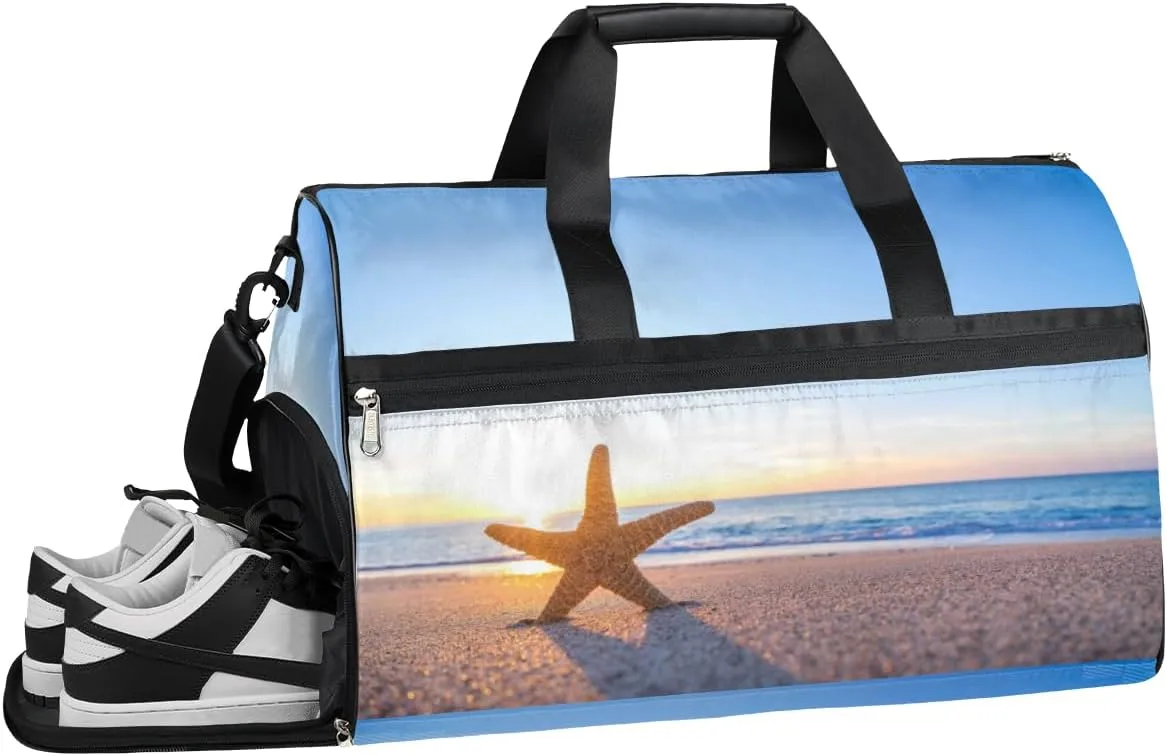 Starfish Beach Sports Gym Bag with Wet Pocket & Shoes Compartment Waterproof Workout Duffel Bag for Women and Men Weekender Overnight Duffle Bag Travel Carry-on Tote