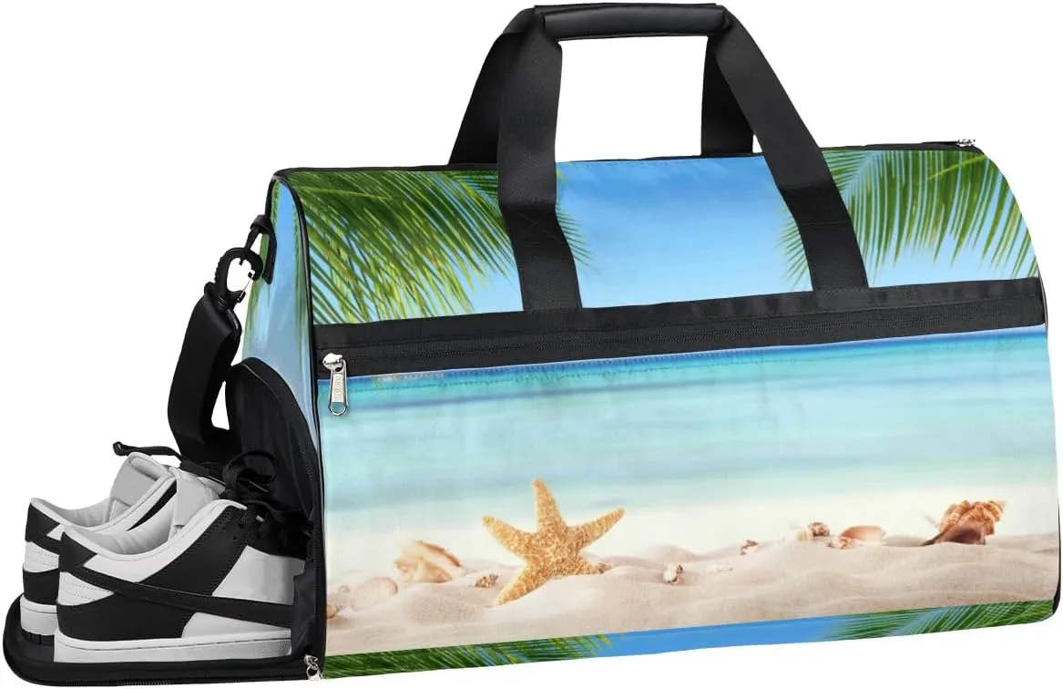 Summer Beach Landscapes Sports Gym Bag with Wet Pocket & Shoes Compartment Waterproof Workout Duffel Bag for Women and Men Weekender Overnight Duffle Bag Travel Carry-on Tote