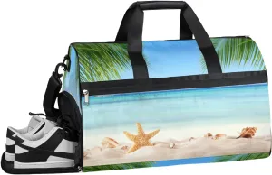 Summer Beach Landscapes Sports Gym Bag with Wet Pocket & Shoes Compartment Waterproof Workout Duffel Bag for Women and Men Weekender Overnight Duffle Bag Travel Carry-on Tote