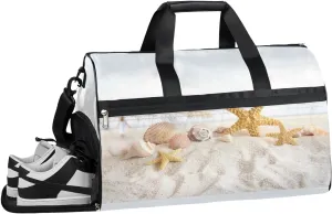 Summer Beach Starfish Sports Gym Bag with Wet Pocket & Shoes Compartment Waterproof Workout Duffel Bag for Women and Men Weekender Overnight Duffle Bag Travel Carry-on Tote