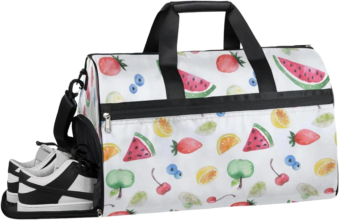 Summer Colourful Fruits Sports Gym Bag with Wet Pocket & Shoes Compartment Waterproof Workout Duffel Bag for Women and Men Weekender Overnight Duffle Bag Travel Carry-on Tote