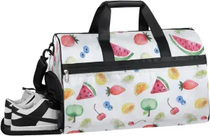Summer Colourful Fruits Sports Gym Bag with Wet Pocket & Shoes Compartment Waterproof Workout Duffel Bag for Women and Men Weekender Overnight Duffle Bag Travel Carry-on Tote