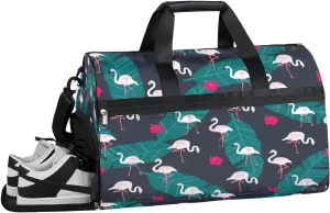 Summer Flamingo Sports Gym Bag with Wet Pocket & Shoes Compartment Waterproof Workout Duffel Bag for Women and Men Weekender Overnight Duffle Bag Travel Carry-on Tote