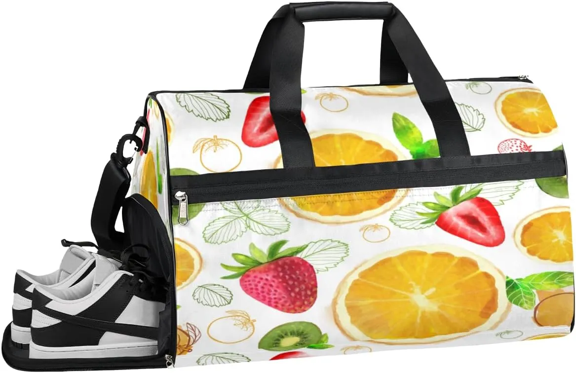 Summer Fruit Pattern Sports Gym Bag with Wet Pocket & Shoes Compartment Waterproof Workout Duffel Bag for Women and Men Weekender Overnight Duffle Bag Travel Carry-on Tote