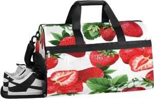 Summer Fruit Strawberry Sports Gym Bag with Wet Pocket & Shoes Compartment Waterproof Workout Duffel Bag for Women and Men Weekender Overnight Duffle Bag Travel Carry-on Tote