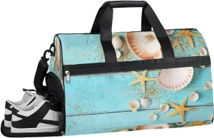 Summer Seashell Sports Gym Bag with Wet Pocket & Shoes Compartment Waterproof Workout Duffel Bag for Women and Men Weekender Overnight Duffle Bag Travel Carry-on Tote