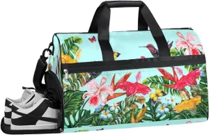 Summer Tropical Flowers Sports Gym Bag with Wet Pocket & Shoes Compartment Waterproof Workout Duffel Bag for Women and Men Weekender Overnight Duffle Bag Travel Carry-on Tote