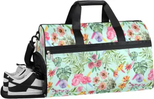 Summer Tropical Plants Sports Gym Bag with Wet Pocket & Shoes Compartment Waterproof Workout Duffel Bag for Women and Men Weekender Overnight Duffle Bag Travel Carry-on Tote