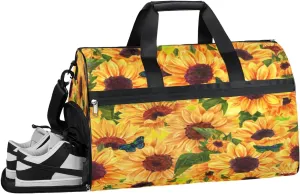 Sunflower Flower Sports Gym Bag with Wet Pocket & Shoes Compartment Waterproof Workout Duffel Bag for Women and Men Weekender Overnight Duffle Bag Travel Carry-on Tote