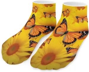 Sunflower Flowers Butterfly Cute Ankle Socks 1 Pairs Low Cut No Show Sock Breathable Stocking for Men Women