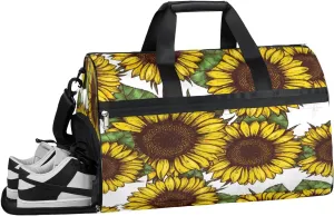 Sunflower Flowers Sports Gym Bag with Wet Pocket & Shoes Compartment Waterproof Workout Duffel Bag for Women and Men Weekender Overnight Duffle Bag Travel Carry-on Tote