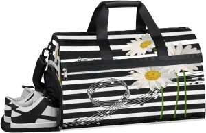 Sunflower Music Notes Sports Gym Bag for Women and Men Travel Duffel Bag Overnight Shoulder Bag Waterproof Workout Bag Portable Sports Tote with Shoes Compartment