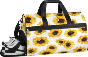 Sunflower Pattern Print Sports Gym Bag with Wet Pocket & Shoes Compartment Waterproof Workout Duffel Bag for Women and Men Weekender Overnight Duffle Bag Travel Carry-on Tote