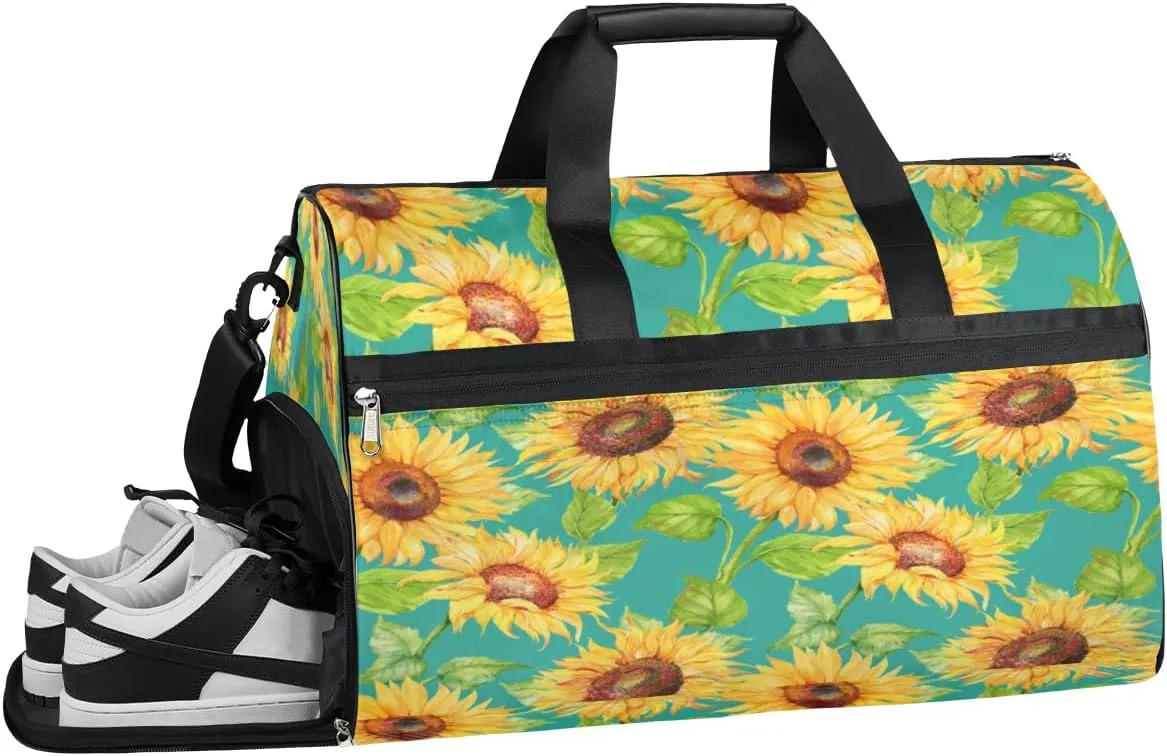 Sunflower Style Sports Gym Bag with Wet Pocket & Shoes Compartment Waterproof Workout Duffel Bag for Women and Men Weekender Overnight Duffle Bag Travel Carry-on Tote