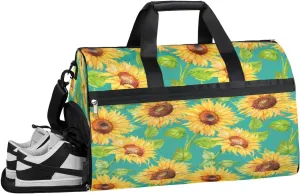 Sunflower Style Sports Gym Bag with Wet Pocket & Shoes Compartment Waterproof Workout Duffel Bag for Women and Men Weekender Overnight Duffle Bag Travel Carry-on Tote