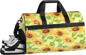 Sunflower Theme Sports Gym Bag with Wet Pocket & Shoes Compartment Waterproof Workout Duffel Bag for Women and Men Weekender Overnight Duffle Bag Travel Carry-on Tote